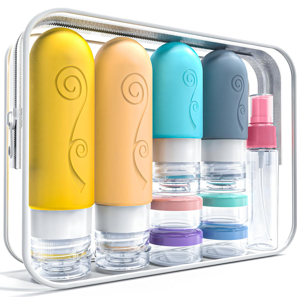 vodvob 16 Pack Travel Bottles Set for Toiletries, TSA Approved Travel Containers Leak Proof Silicone Squeezable Travel Accessories 2oz 3oz for Shampoo Conditioner Lotion Body Wash (BPA Free) (black)