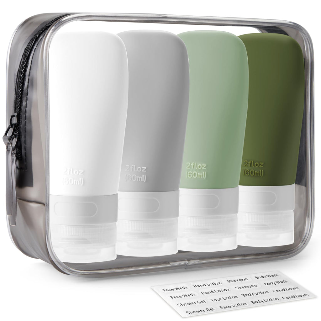 INSFIT Travel Bottles for Toiletries, TSA Approved 3oz Travel Size Containers, BPA Free Leak Proof Squeezable Silicone Tubes for Shampoo Conditioner Lotion Body Wash with Labels