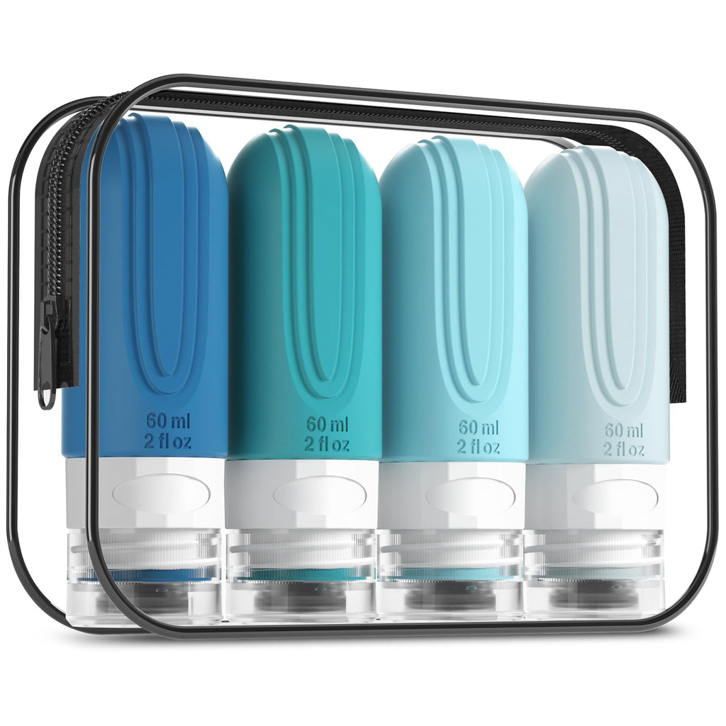 Mrsdry Travel Bottles for Toiletries, Tsa Approved 3oz Travel Size Containers BPA Free Leak Proof Refillable Liquid Silicone Squeezable Travel Accessories for Shampoo Conditioner Lotion (4 Pack)