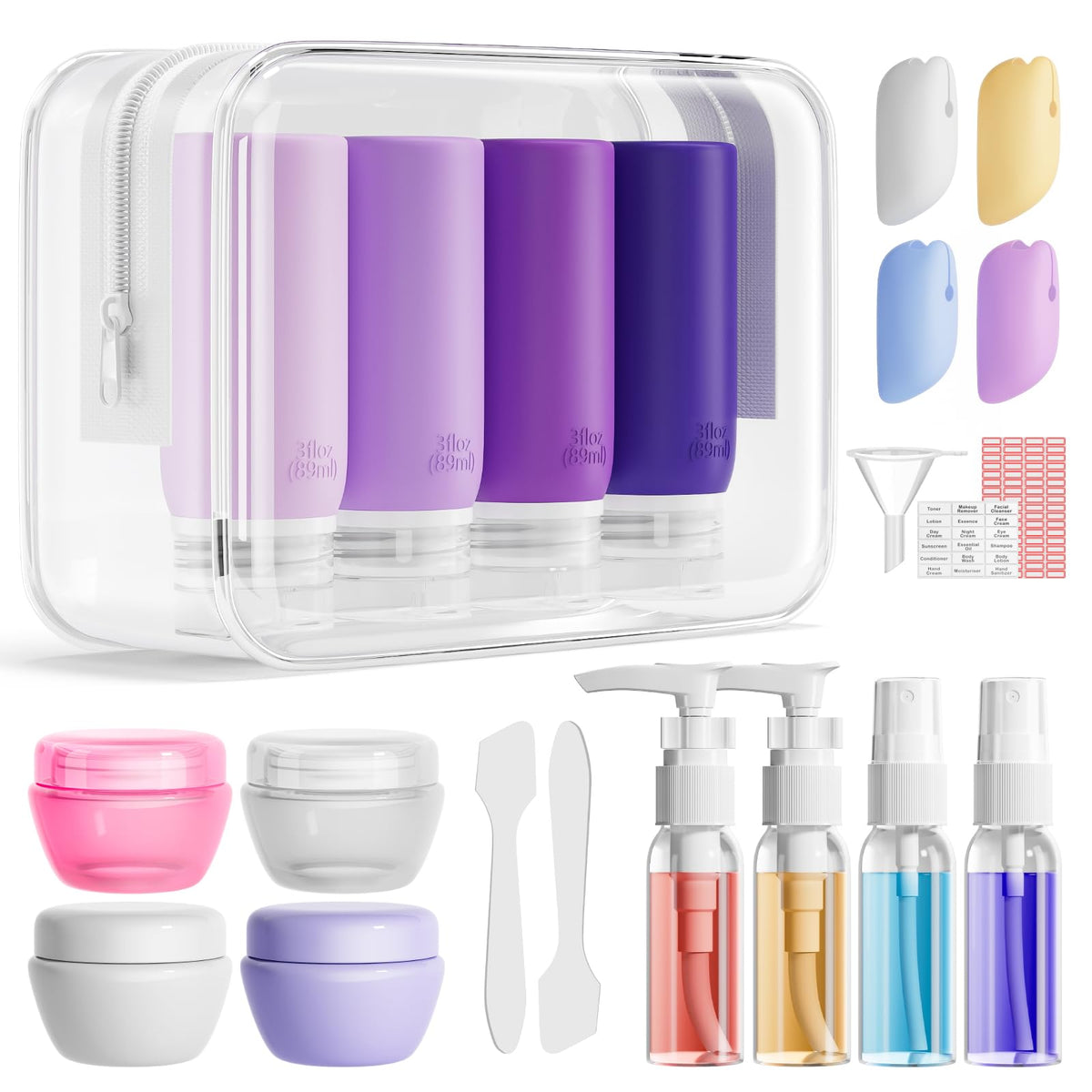 Muslish 21 Pack Travel Bottles for Toiletries, Leak-Proof TSA Compliant Silicone Travel Size Containers for Shampoo and Conditioner, BPA Free with Toiletry Bag (Cream)