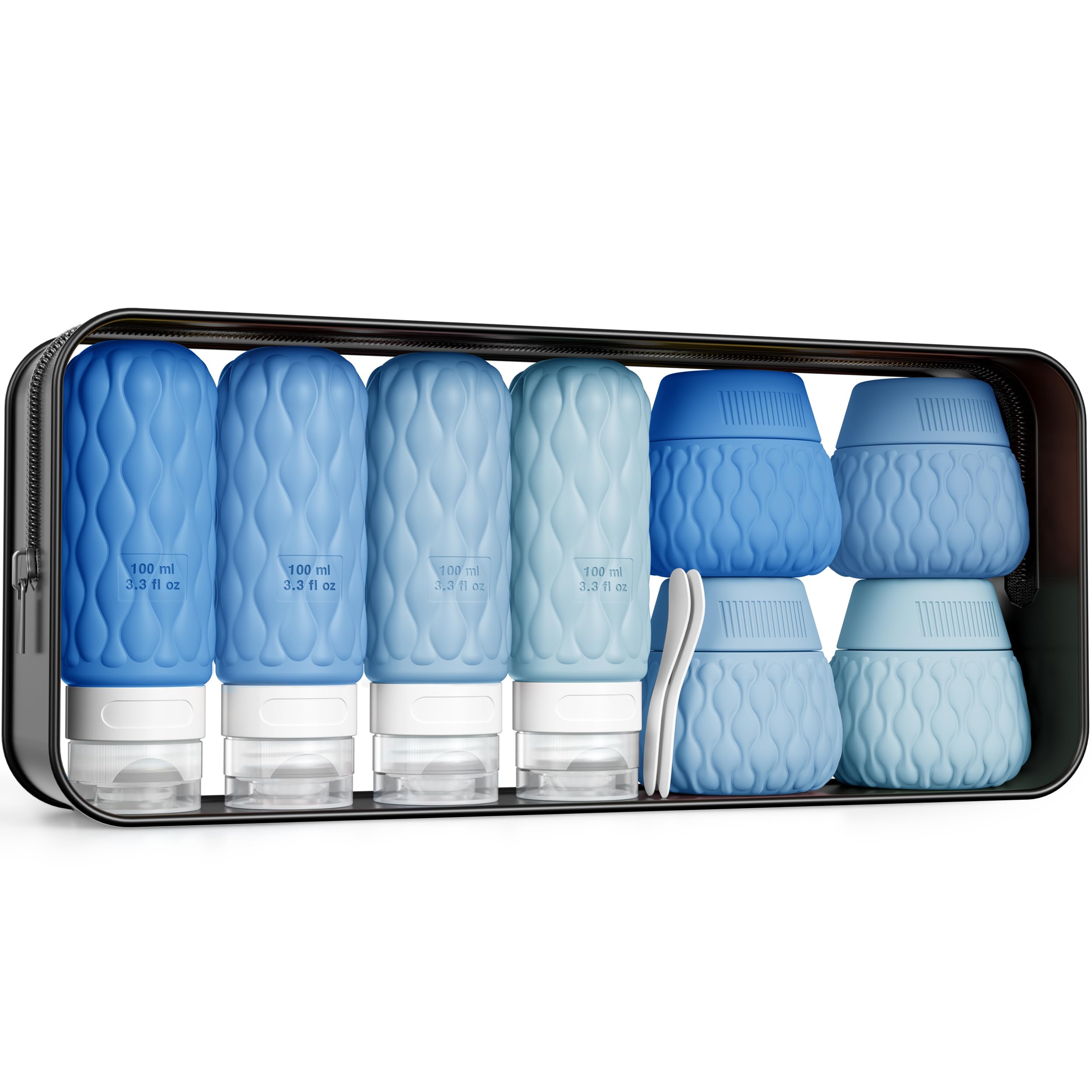 Travel Bottles for Toiletries Silicone Travel Size Containers 3.4oz 1.7oz | Travel Essentials TSA Approved Leakproof Refillable Squeeze Bottles with Labels/Clear Bag for Shampoo, Conditioner, Creams