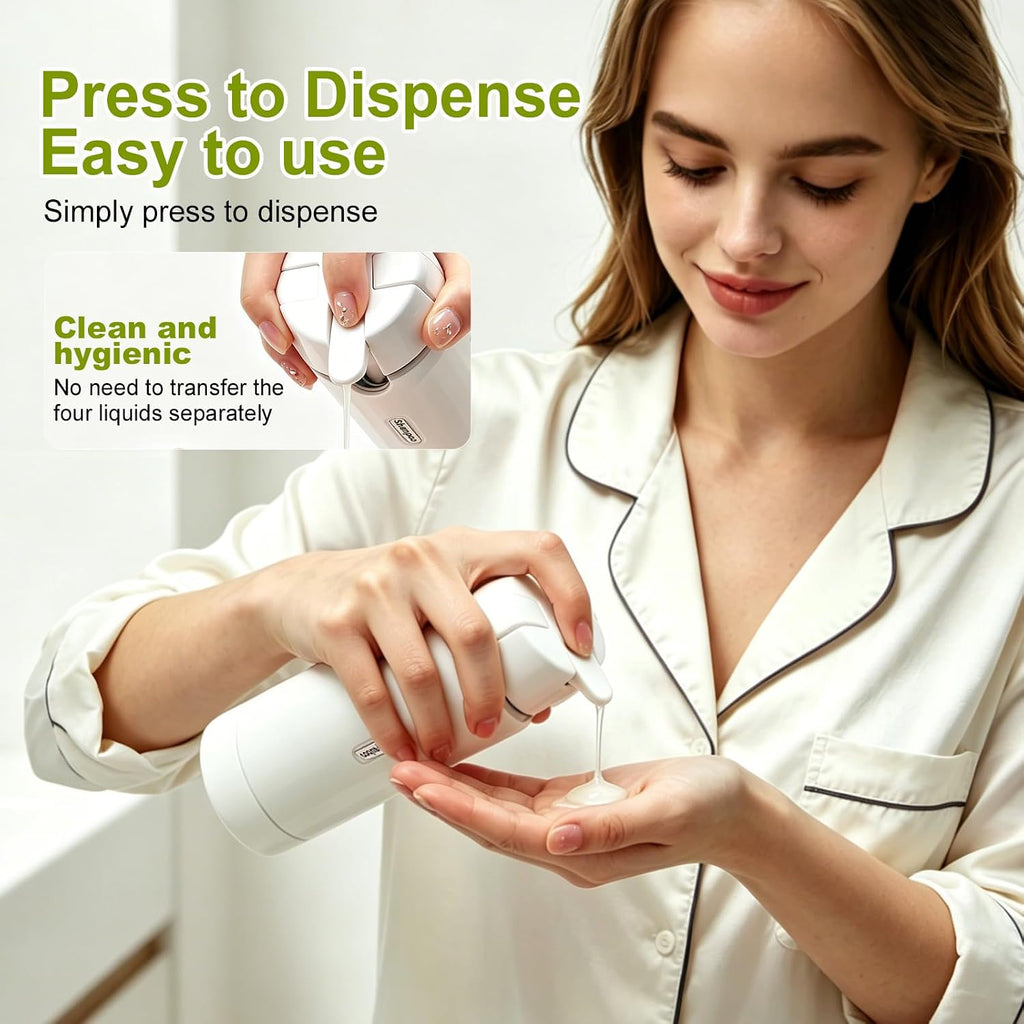 4-in-1 Travel Dispenser Bottle, TSA Approved Leakproof Set(White) | 4-in-1 rotatable design, leakproof hard shell, 4x30ml/1oz liquid containers, TSA carry-on approved, essentials for women&men