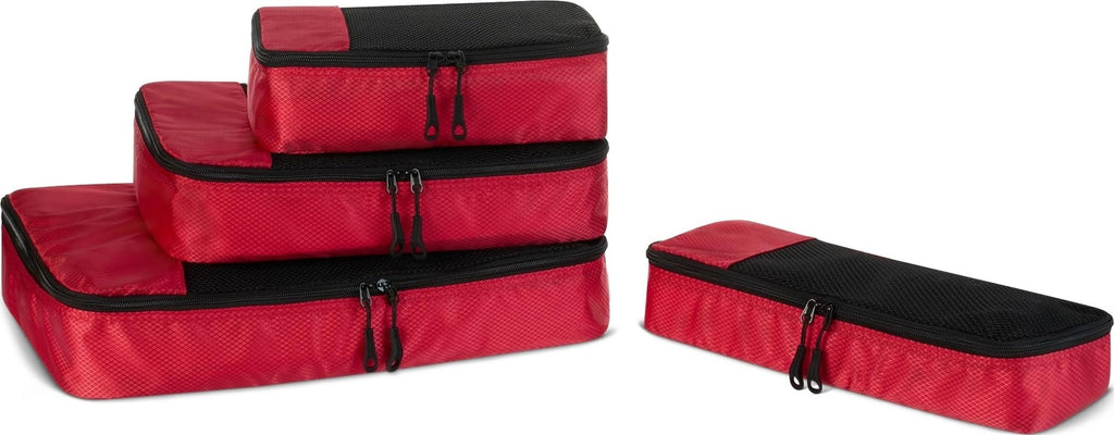 Amazon Essentials 4-Piece Packing Cubes Travel Accessories Set, Space-Saving Luggage Organizer with Double Zipper, Mesh Top Panel, Medium, Gray (Previously Amazon Basics)