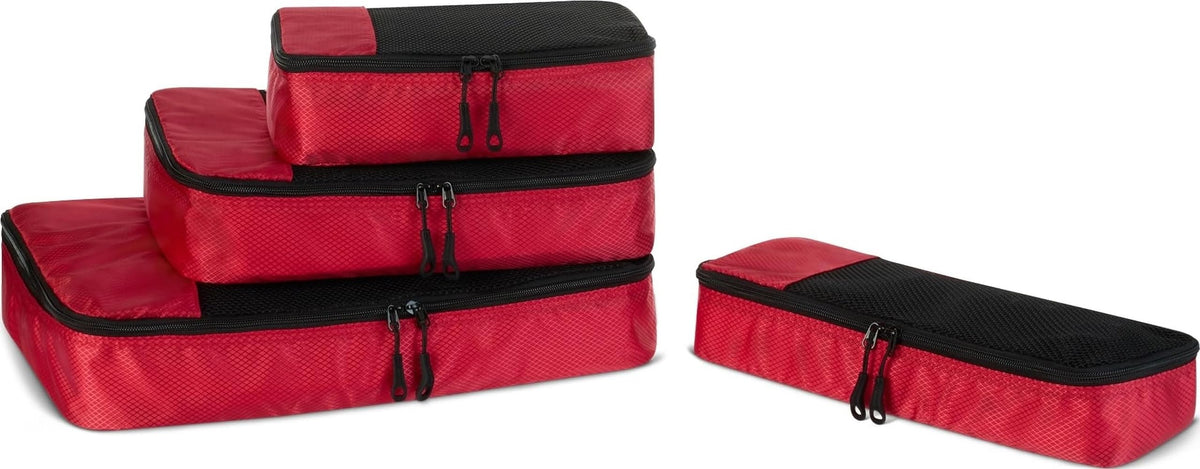 Amazon Essentials 4-Piece Packing Cubes Travel Accessories Set, Space-Saving Luggage Organizer with Double Zipper, Mesh Top Panel, Medium, Gray (Previously Amazon Basics)