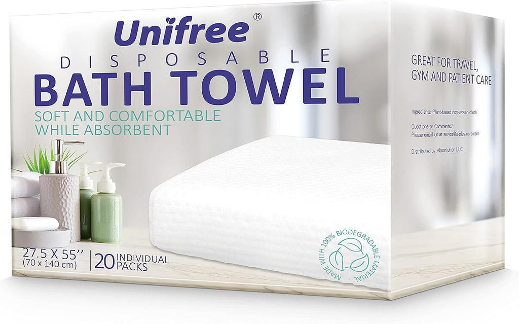 Unifree Disposable Bath Towels 丨Camping Towel I Gym Towel I Barber Towel 20 Count, Individually Packed, Large Size 27.5 by 55 inches (27.5“x55”)