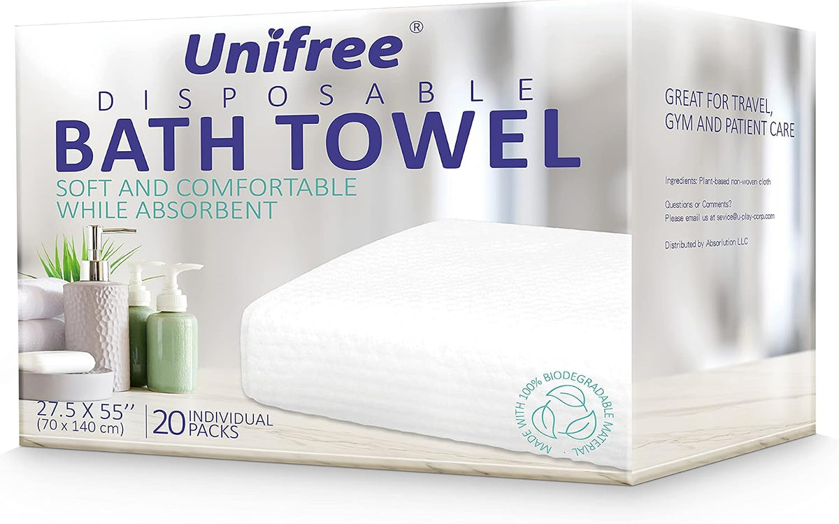 Unifree Disposable Bath Towels 丨Camping Towel I Gym Towel I Barber Towel 20 Count, Individually Packed, Large Size 27.5 by 55 inches (27.5“x55”)
