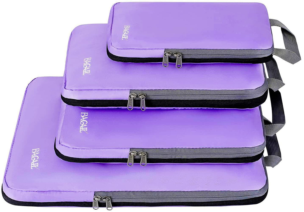 BAGAIL 4 Set/6 Set/8 Set Compression Packing Cubes Travel Accessories Expandable Packing Organizers (Half Mesh, 6-Black)