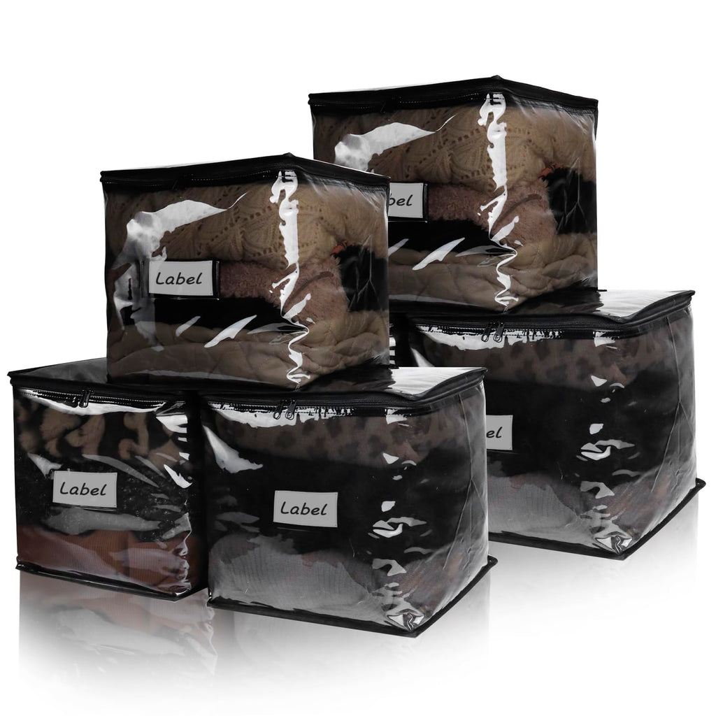 Clear Zippered Plastic Clothes Storage Bags, 6 Pack, White | Clear Storage Bags with Zipper Plastic Storage Bags for Clothes Sweaters Blankets Sheets, Size: 15.7 x 13.8 x 3.9 Inch
