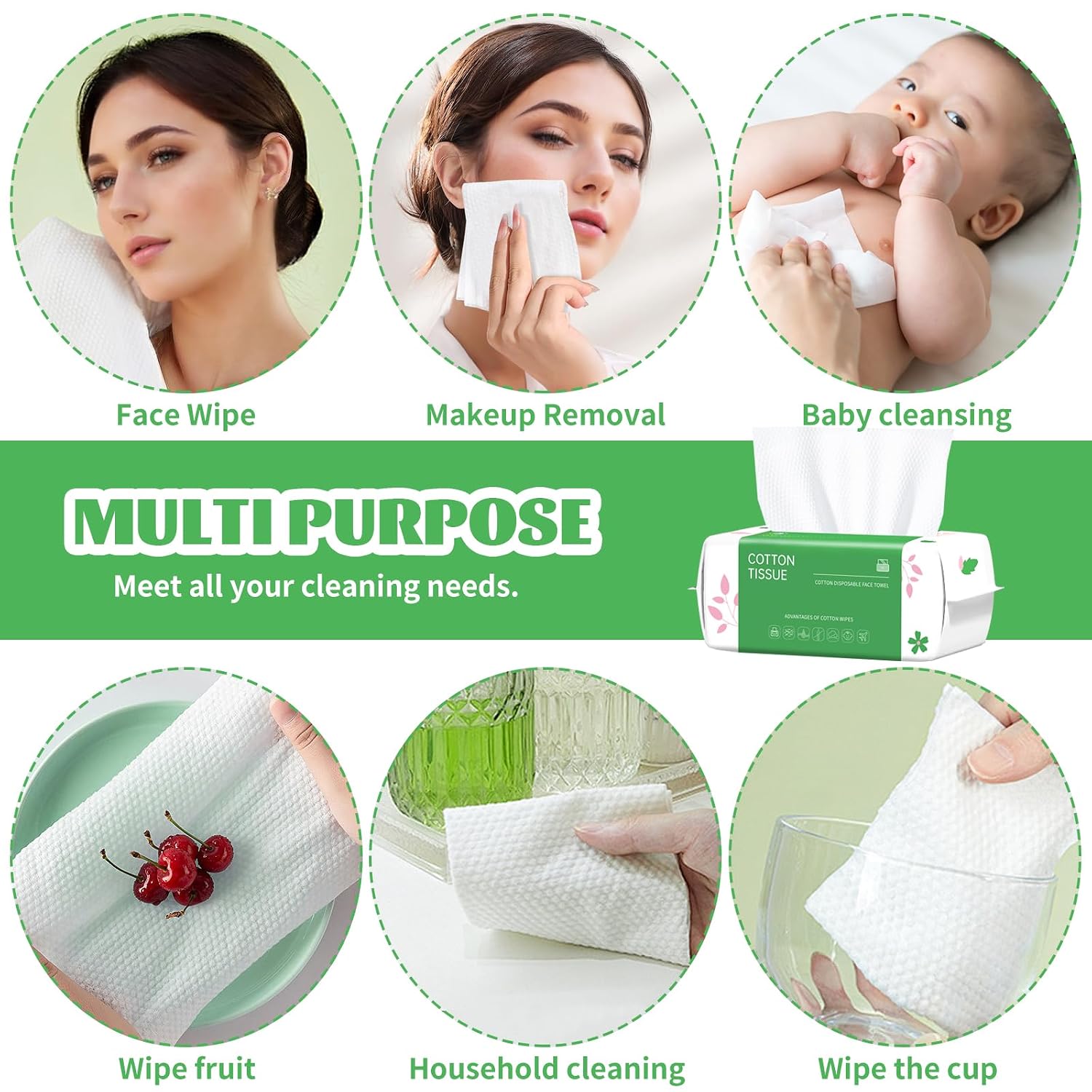 Disposable Face Towel, 100 Count Biodegradable Face Towels, for Washing Soft Cotton Dry Wipes Facial Cloths Towelettes for Washing and Drying, Facial Tissue for Cleansing
