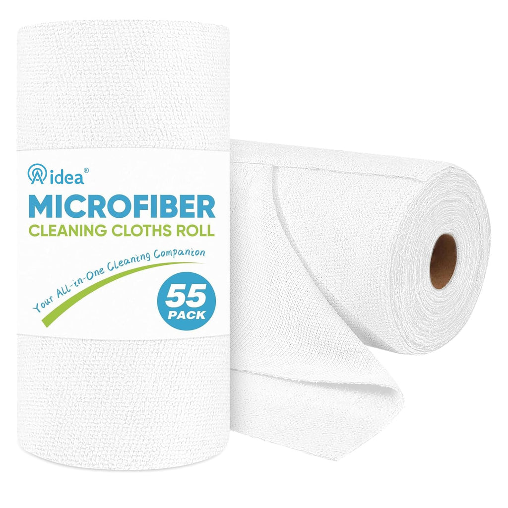 AIDEA Microfiber Cleaning Cloth Roll, Blue Shop Towels 55 Sheets 11×9" | Reusable Paper Towels, Microfiber Towels for Cars, Microfiber Rags for Automotive,Workshop, House, Kitchen, Cleaning Supplies