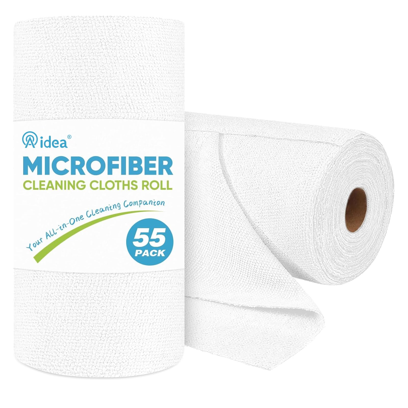 AIDEA Microfiber Cleaning Cloth Roll, Blue Shop Towels 55 Sheets 11×9" | Reusable Paper Towels, Microfiber Towels for Cars, Microfiber Rags for Automotive,Workshop, House, Kitchen, Cleaning Supplies