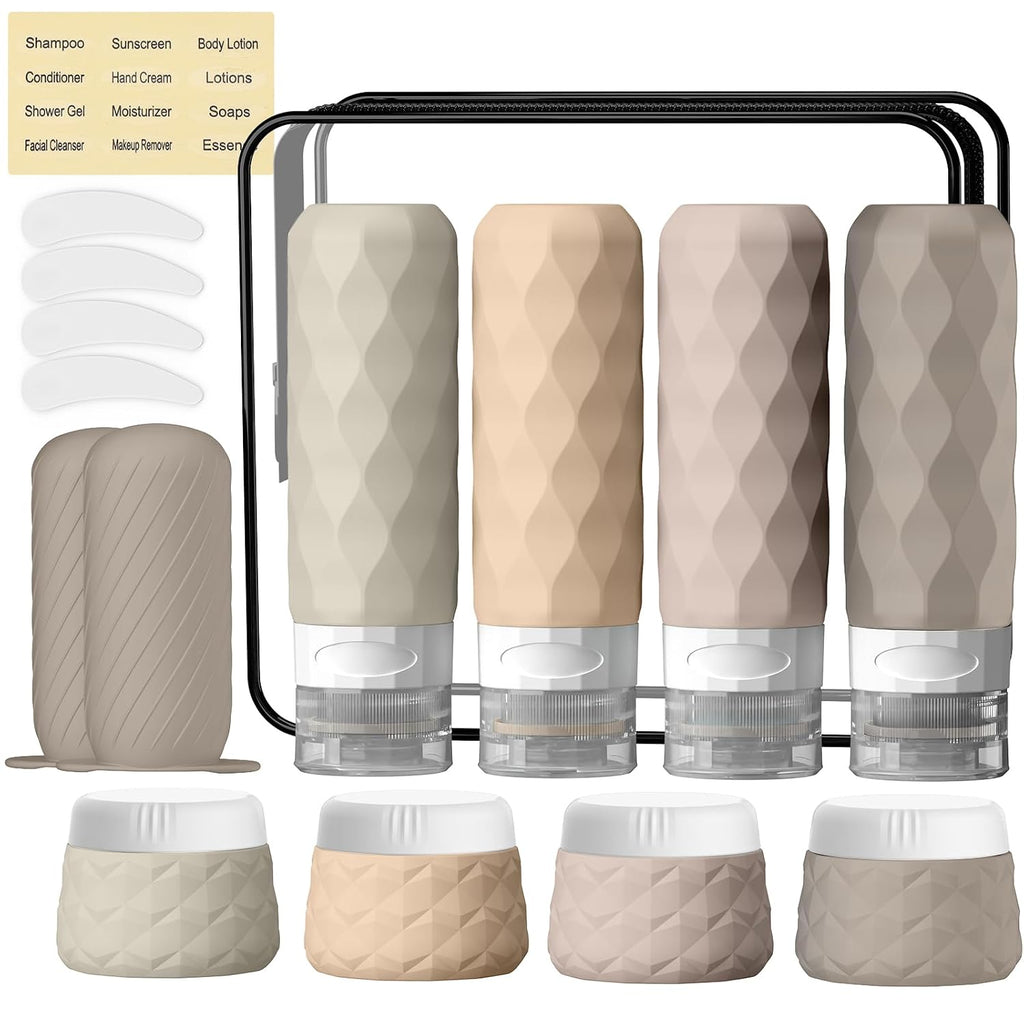 Silevoler 16Pack Travel Bottles for Toiletries, Bottles, Jars, and Covers | TSA Approved BPA Free Silicone Travel Size Containers Set, Leak Proof Refillable Liquids and Cream Essentials Kit(Cream)