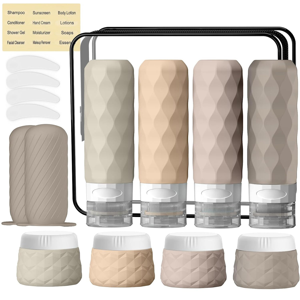 Silevoler 16Pack Travel Bottles for Toiletries, Bottles, Jars, and Covers | TSA Approved BPA Free Silicone Travel Size Containers Set, Leak Proof Refillable Liquids and Cream Essentials Kit(Cream)