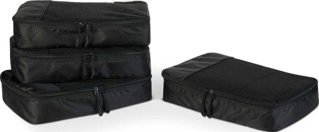 Amazon Essentials 4-Piece Packing Cubes Travel Accessories Set, Space-Saving Luggage Organizer with Double Zipper, Mesh Top Panel, Medium, Gray (Previously Amazon Basics)