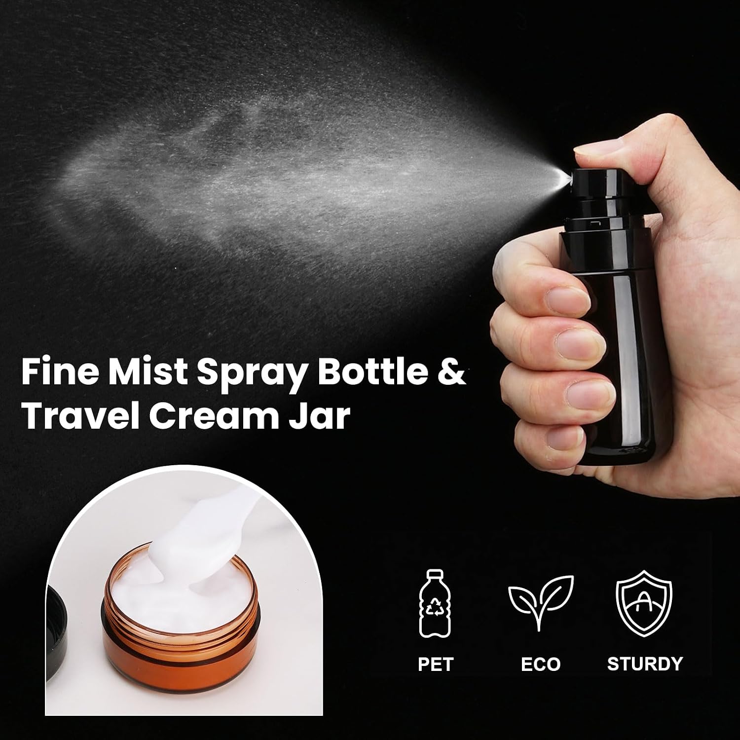 Travel Bottles for Toiletries 14PCS 3.4oz Pre-Printed Containers | Pre-Printed Shampoo, Conditioner, Body Wash, TSA Approved, Wide Mouth, Leak Proof Black Kit, Travel Spray Bottle, Cream Jars