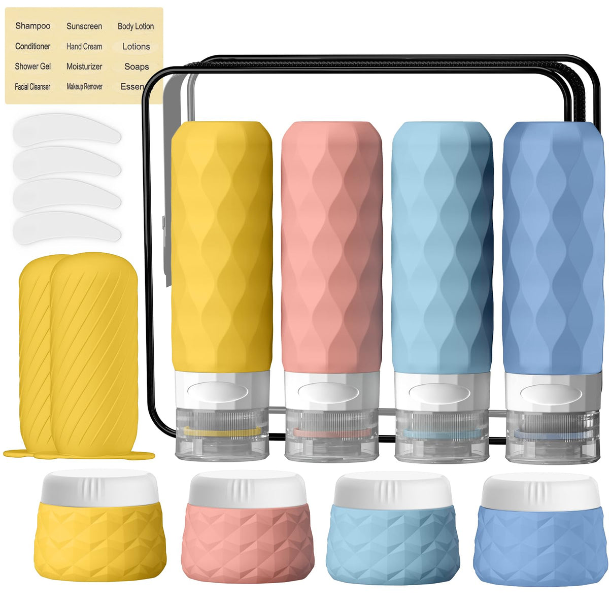 Silevoler 16Pack Travel Bottles for Toiletries, Bottles, Jars, and Covers | TSA Approved BPA Free Silicone Travel Size Containers Set, Leak Proof Refillable Liquids and Cream Essentials Kit(Cream)