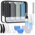 18 Pack Travel Bottles for Toiletries - TSA Approved, Triple Leak Proof Silicone Set, 3oz Refillable Travel Essentials Kit for Shampoo, Conditioner, Lotion & More, Gray, BPA Free