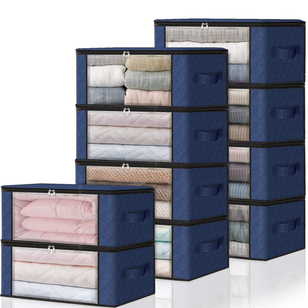 HomeHacks 3-Pack Clothes Organizer Storage Bags, 35L Storage Bins, Gray | Foldable Storage Box Container with Zippers, Clear Window, Reinforced Handles for Closet, Dorm, Pillows, Bedding, Sweater