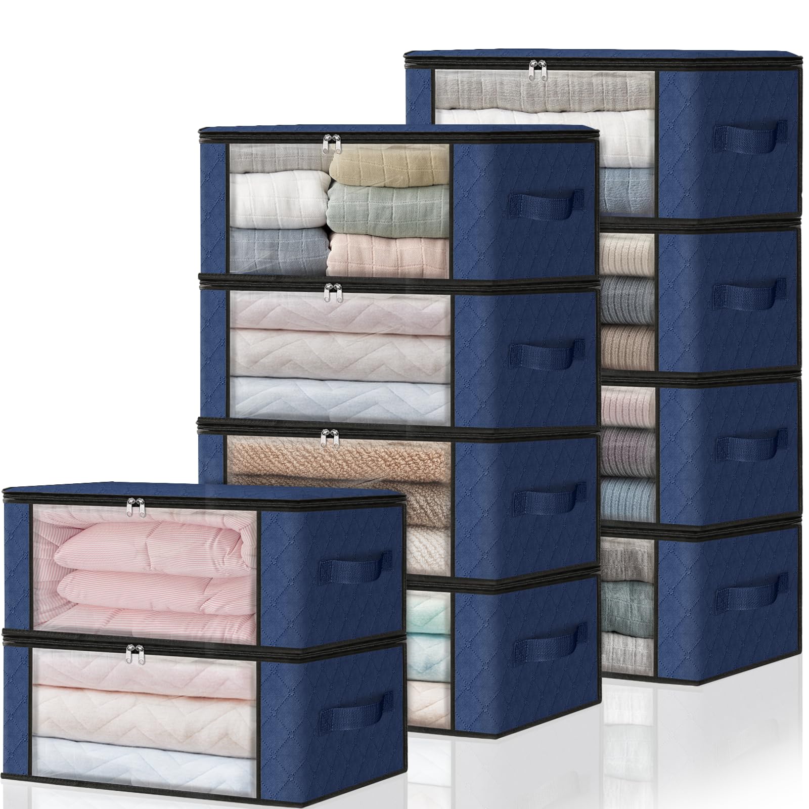HomeHacks 3-Pack Clothes Organizer Storage Bags, 35L Storage Bins, Gray | Foldable Storage Box Container with Zippers, Clear Window, Reinforced Handles for Closet, Dorm, Pillows, Bedding, Sweater