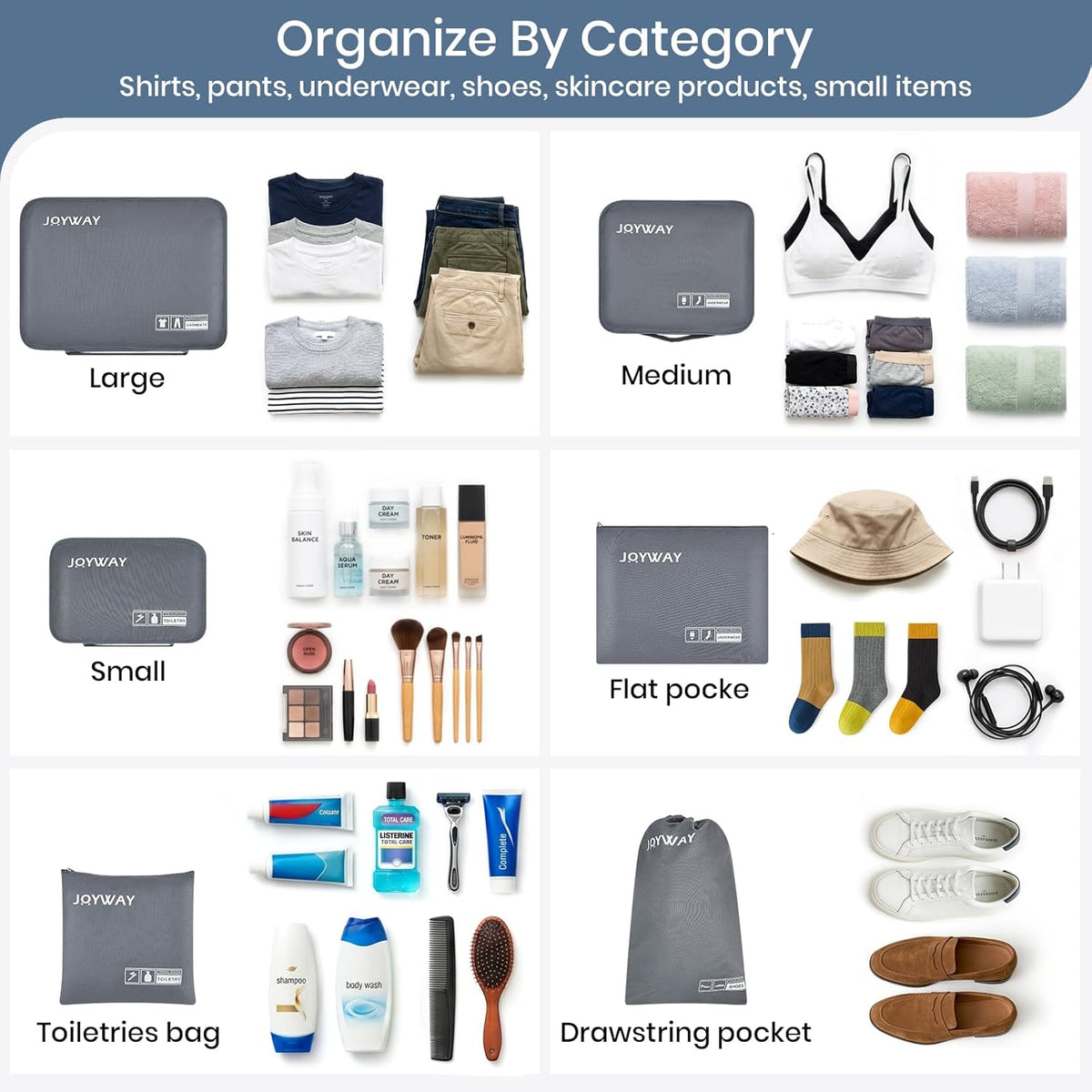 Joyway 6 Set Packing Cubes for Travel, Lightweight Luggage Organizer Bags for Suitcases, Travel Essentials Clothes Storage Bags for Carry On, Backpack, Vacation and Business Trips