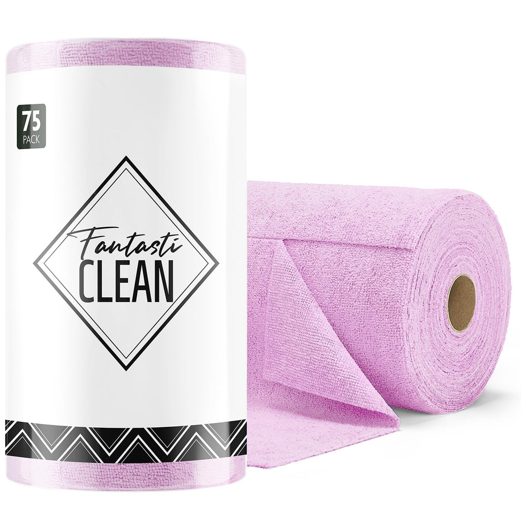 Fantasticlean Microfiber Cleaning Cloth Roll -75 Pack, 12" x 12" (Pink) | Reusable Alternative to Paper Towels, Ultra Absorbent, Lint-free Microfiber Towel Roll, for All-Purpose Cleaning