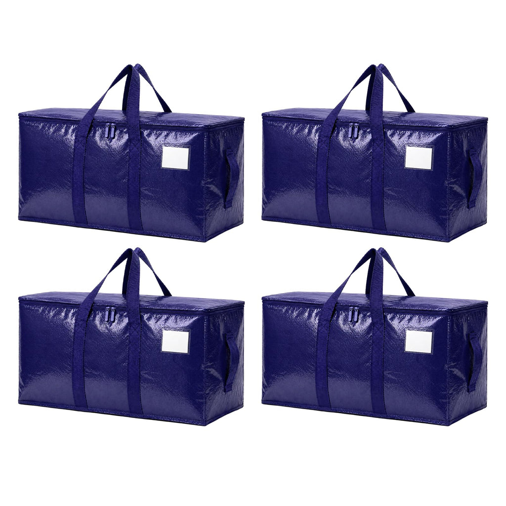 Songrey Extra Large Heavy Duty Moving Bags, 6 Pack, Dark Blue | Storage Bags with Zipper & Handles, Waterproof Totes Bags for Clothes Packing, Moving, College Supplies, Home Organization