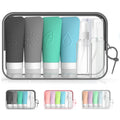 16-Piece Silicone Travel Bottles Set – TSA Approved Leakproof Toiletry Kit with Flat Easy-Squeeze Bottles, Pump & Spray, Waterproof Bag | 16-Piece Silicone Bottles Set,TSA Approved Leakproof,Easy-Squeeze Bottles,Come with Pump,Spray bottles and Waterproof