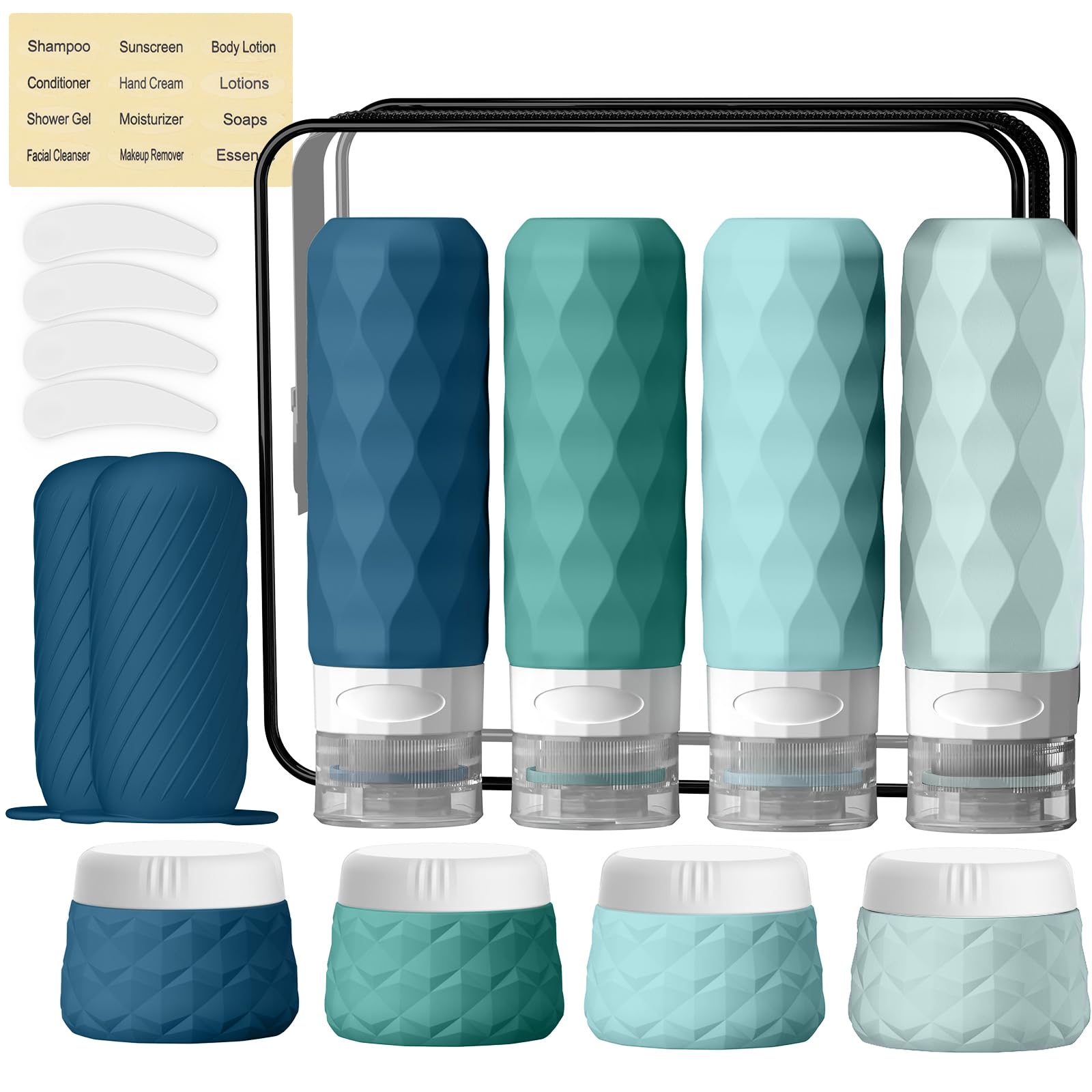 Silevoler 16Pack Travel Bottles for Toiletries, Bottles, Jars, and Covers | TSA Approved BPA Free Silicone Travel Size Containers Set, Leak Proof Refillable Liquids and Cream Essentials Kit(Cream)