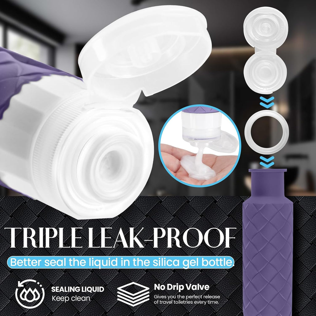 Silevoler Travel Bottles for Toiletries, TSA-Approved Travel Size Container | Woven Pattern BPA Free Silicone Leak Proof Refillable Liqus Shampoo And Conditioner Essentials Toiletry Bottles(Purple)