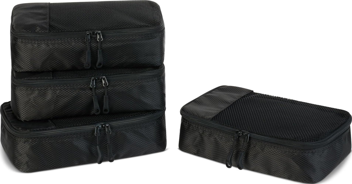 Amazon Essentials 4-Piece Packing Cubes Travel Accessories Set, Space-Saving Luggage Organizer with Double Zipper, Mesh Top Panel, Medium, Gray (Previously Amazon Basics)