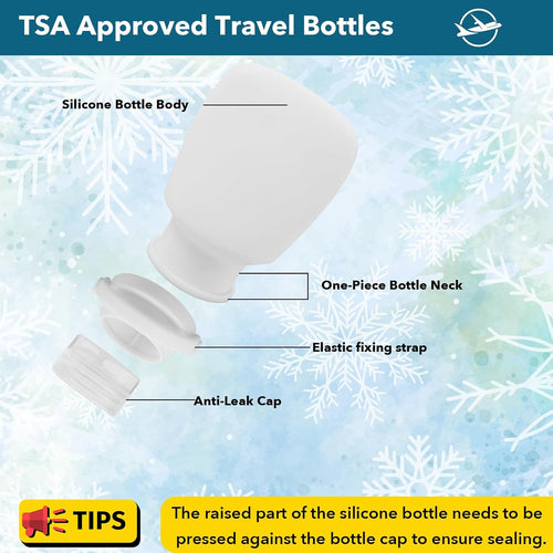 1oz Silicone Travel Bottles for Toiletries (4-Pack), TSA Approved Leakproof Toiletry Bottles with Locking Lid, Refillable Travel Size Containers for Shampoo, Body Wash, Camping & Trips (Grey White)