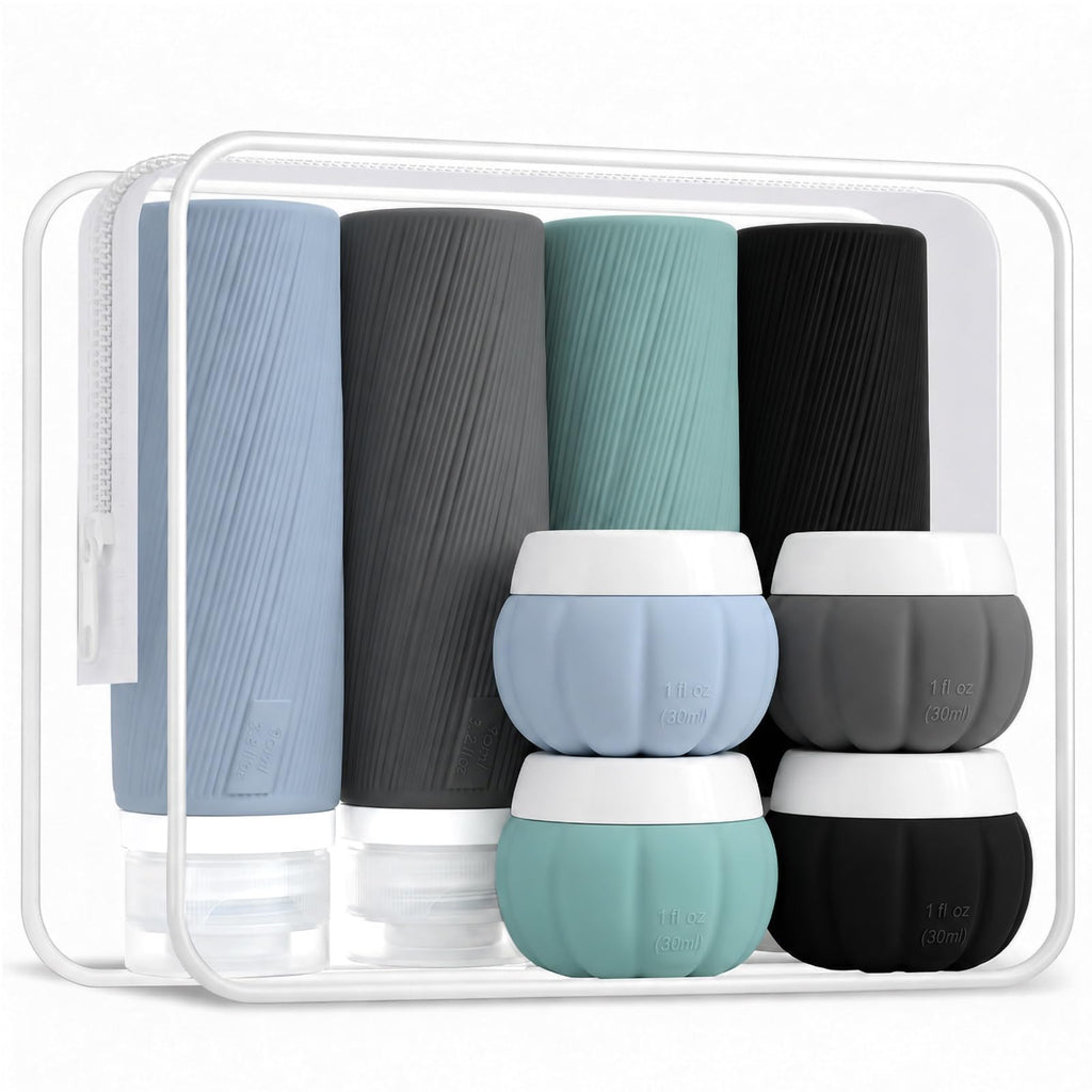 Redfly 13-Piece TSA-Approved Travel Size Bottles for Toiletries, Leak proof | Travel Size Containers, BPA-free silicone, clear toiletry bag, under 3.4oz, wide mouth,travel essentials for shampoo, lotion