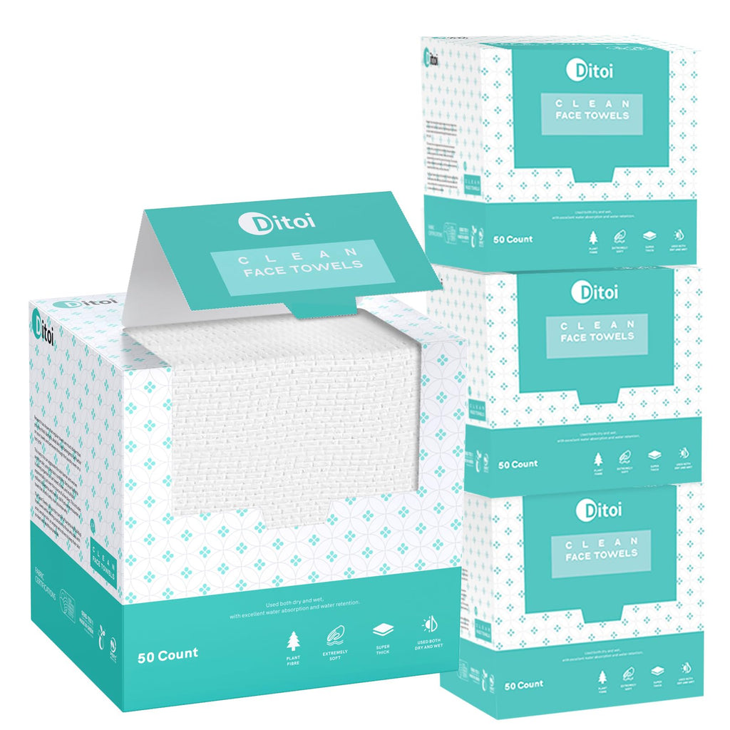 Ditoi Face Towels XXL, Ultra‑Soft Disposable Facial Towels | 10"×12" Thick Face Cloths for All Skin Types, Lint-free Dry Wipes for Skincare, Makeup Removal and Cleansing, 50 Count