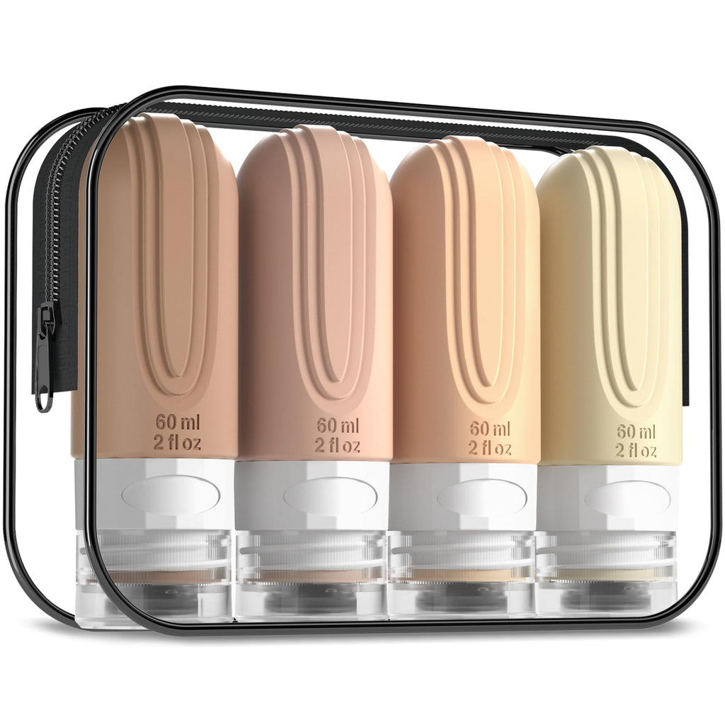 Mrsdry Travel Bottles for Toiletries, Tsa Approved 3oz Travel Size Containers BPA Free Leak Proof Refillable Liquid Silicone Squeezable Travel Accessories for Shampoo Conditioner Lotion (4 Pack)
