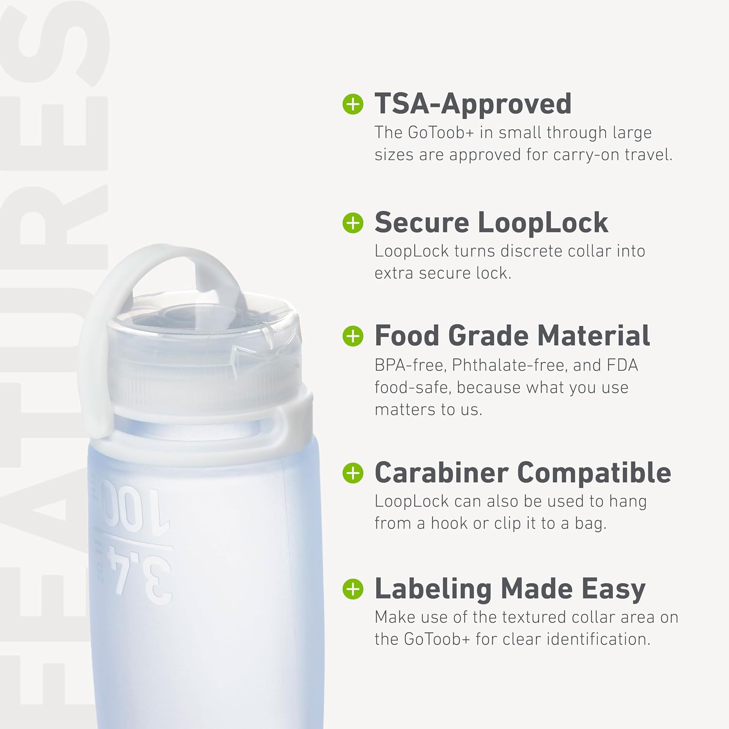 humangear GoToob+ 3-Pack, Small (1.7 fl oz), Clear/Purple/Teal | Refillable & Leak-Proof Silicone Travel Size Bottles with Locking Cap for Toiletries, Camping & TSA Carry-On
