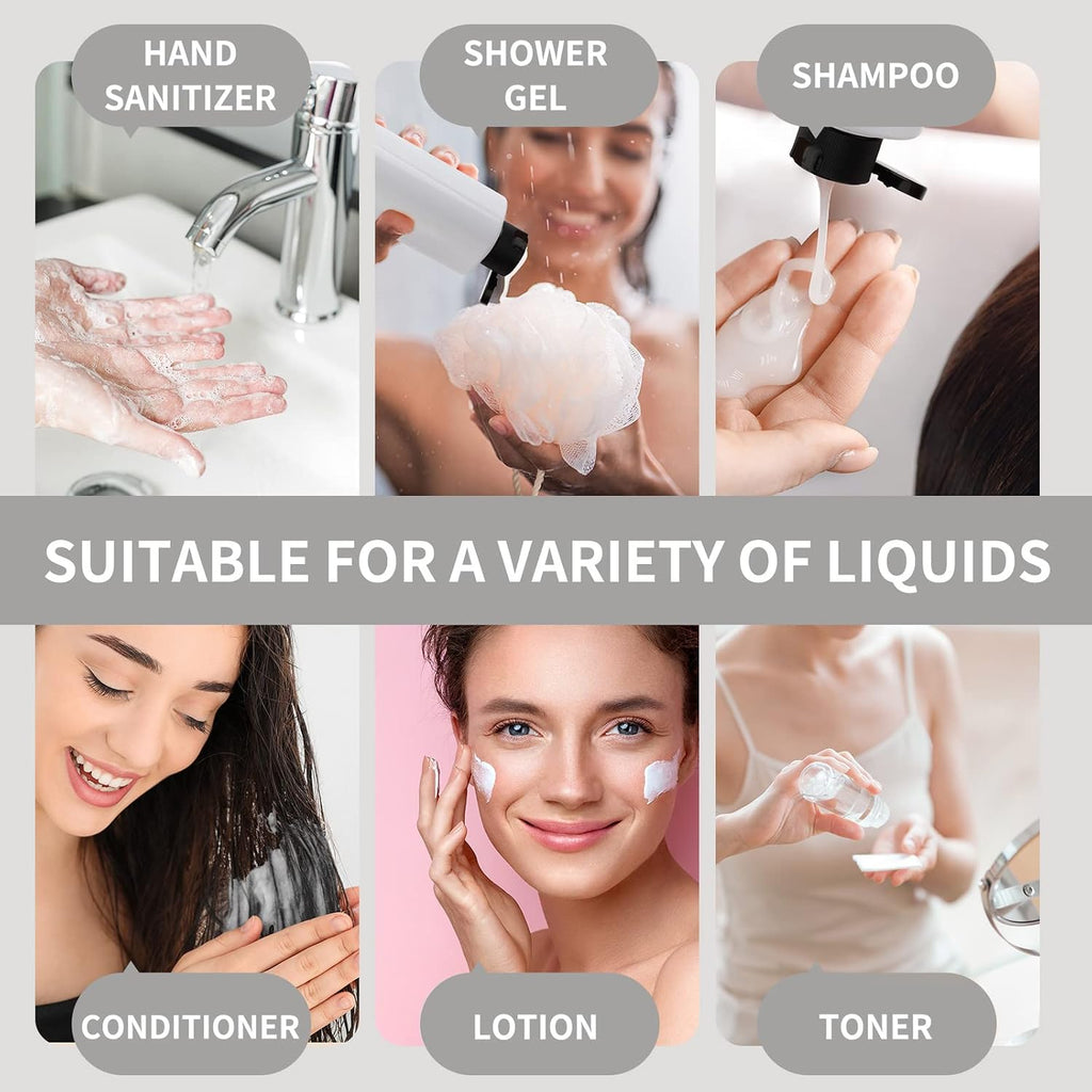 LISAPACK 8.3oz Travel Bottles for Toiletries, Plastic Shampoo Containers | 250ml large empty dispenser for liquid, conditioner, soap, body wash, clear travel size small (4 Pcs) with lids, leak proof