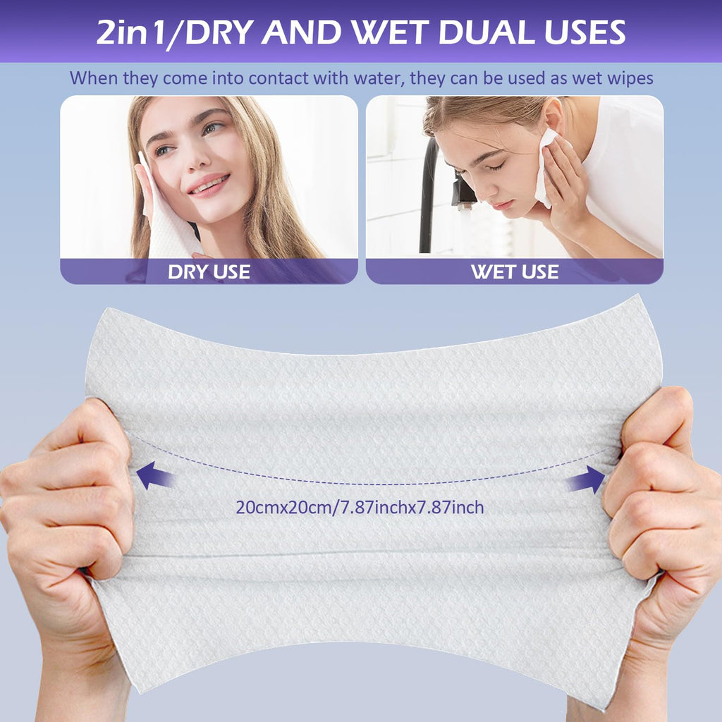Disposable Face Towel 100 Count, Face Towels, Soft Cotton Dry Wipes Facial Cloths Towelettes for Washing and Drying, Facial Tissue for Cleansing, Skincare and Makeup Remover