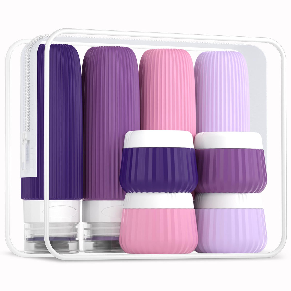 Mrsdry Travel Bottles - 8 Pack, TSA Approved Travel Size Toiletries, Leak Proof Silicone Squeezable Containers in Clear Bag