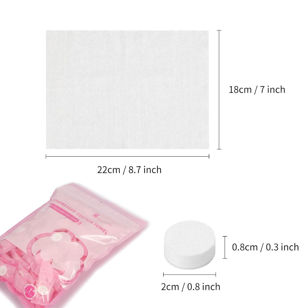 Classycoo Compressed Towels Tablets - Face Towels Disposable, Mini 100 Pack | Soft Individually Wrapped, Cotton, Expands in Seconds, Candy-Shaped, NO-Odor, Facial Washcloths Cleaning/Travel/Camping, Pink