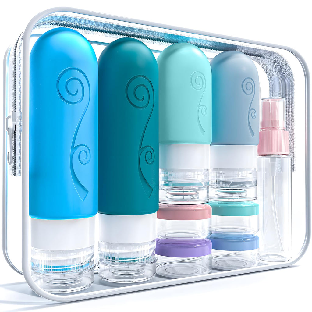 vodvob 16 Pack Travel Bottles Set for Toiletries, TSA Approved Travel Containers Leak Proof Silicone Squeezable Travel Accessories 2oz 3oz for Shampoo Conditioner Lotion Body Wash (BPA Free) (black)