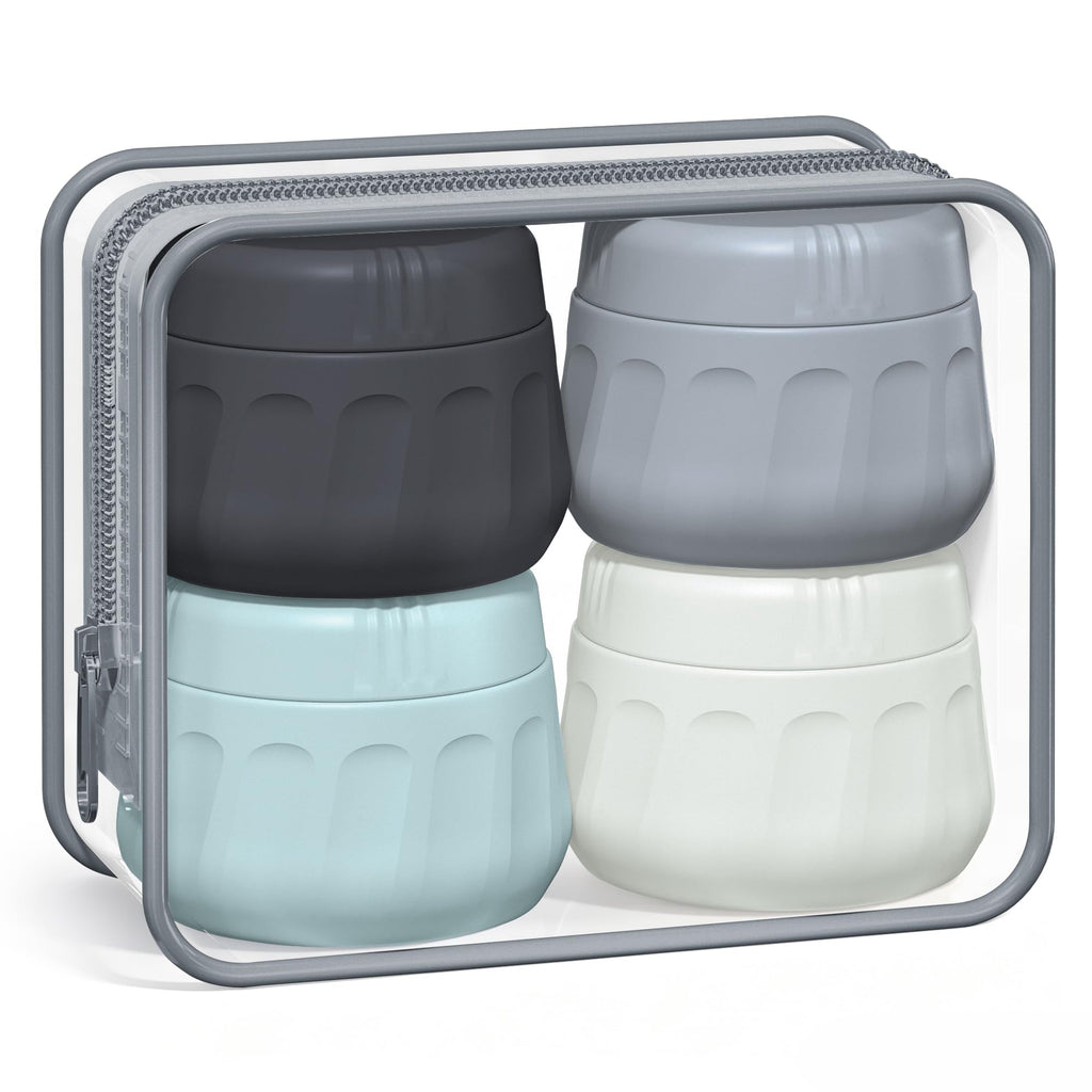Mrsdry Travel Containers for Toiletries, TSA Approved Travel Size Toiletries 4 Pack, Refillable Containers, With Clear Bag, Leak Proof Silicone Jars, Essentials Creams Jars Carrying Small Items