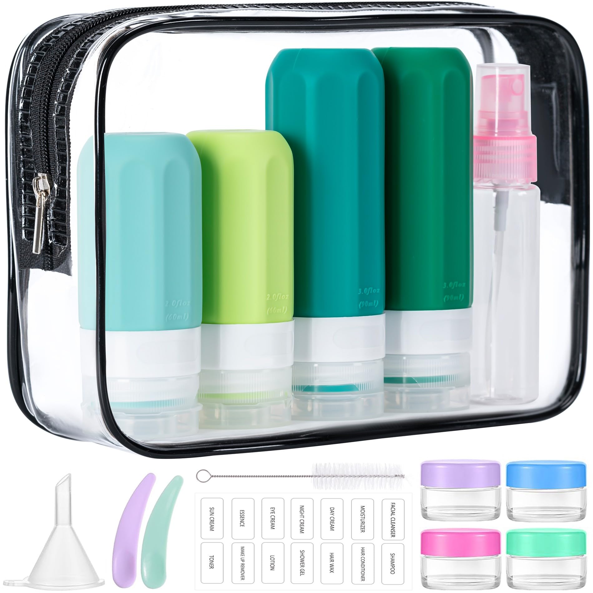 16pack Travel Bottles for Toiletries, TSA Approved LeakProof Squeezable Silicone Toiletry Containers for Shampoo, Conditioner, 3oz Portable Refillable Traveling Size Liquid Containers (16Pcs/Colorful)