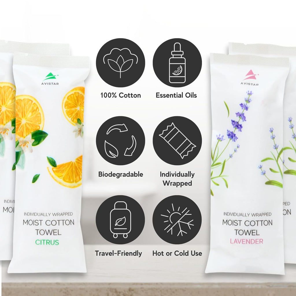 60 Hot or Cold Wrapped Moist Towels – 9'' x 9" Moist Towelettes Individually Wrapped Scented Disposable Face & Hand – Pre-Moistened Hand Wipes Soft Refreshing for Travel, Spa, Restaurant - Mixed