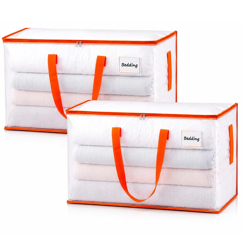 KYODOLED 10-Pack Clear Moving Bags Heavy Duty Extra Large, Storage Totes | Transparent, Reinforced Handles & Strong Zippers, Label Pocket, for College Dorm, Clothes, Bedding, Toys, Space-Saving