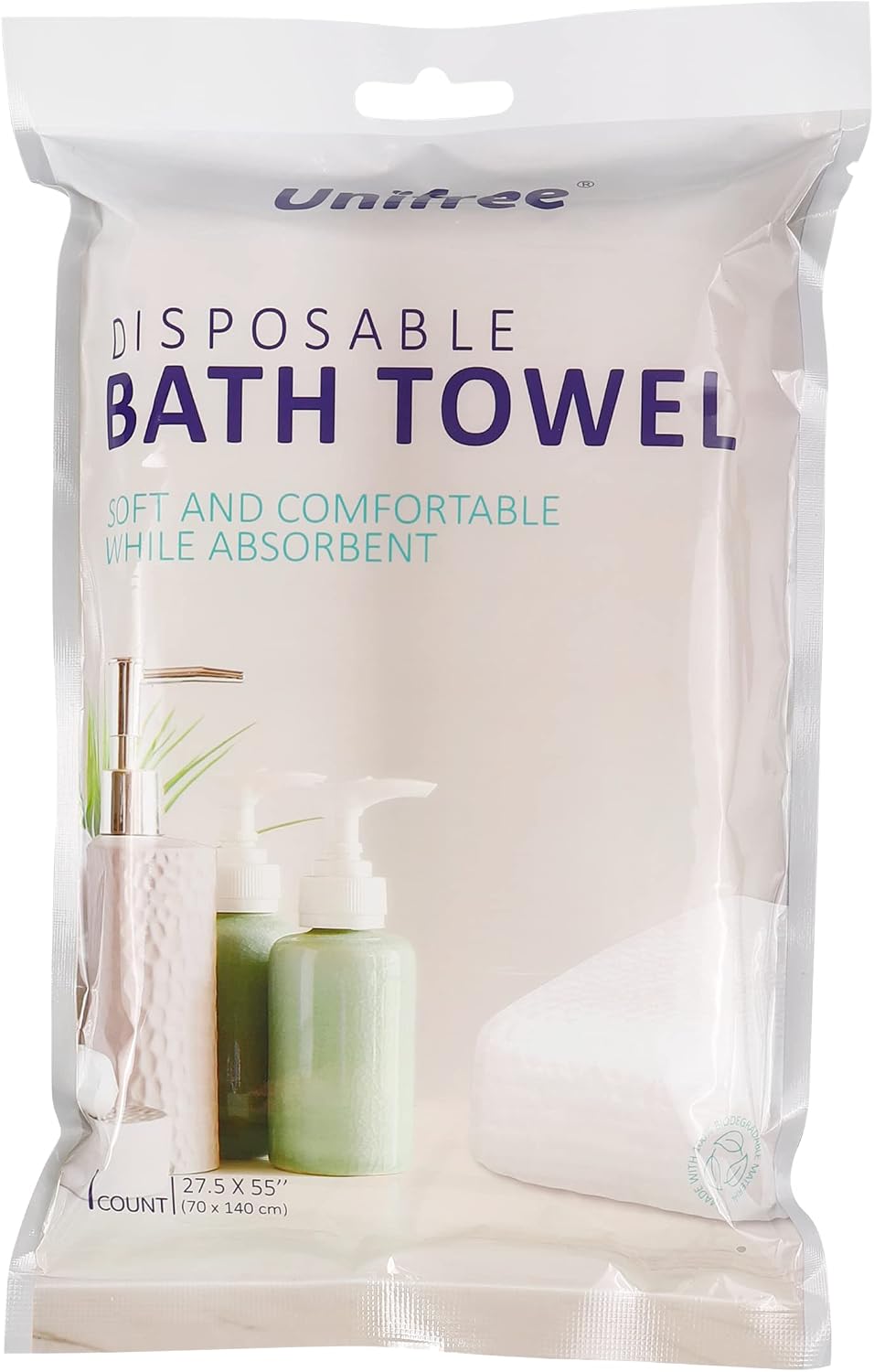 Unifree Disposable Bath Towels 丨Camping Towel I Gym Towel I Barber Towel 20 Count, Individually Packed, Large Size 27.5 by 55 inches (27.5“x55”)