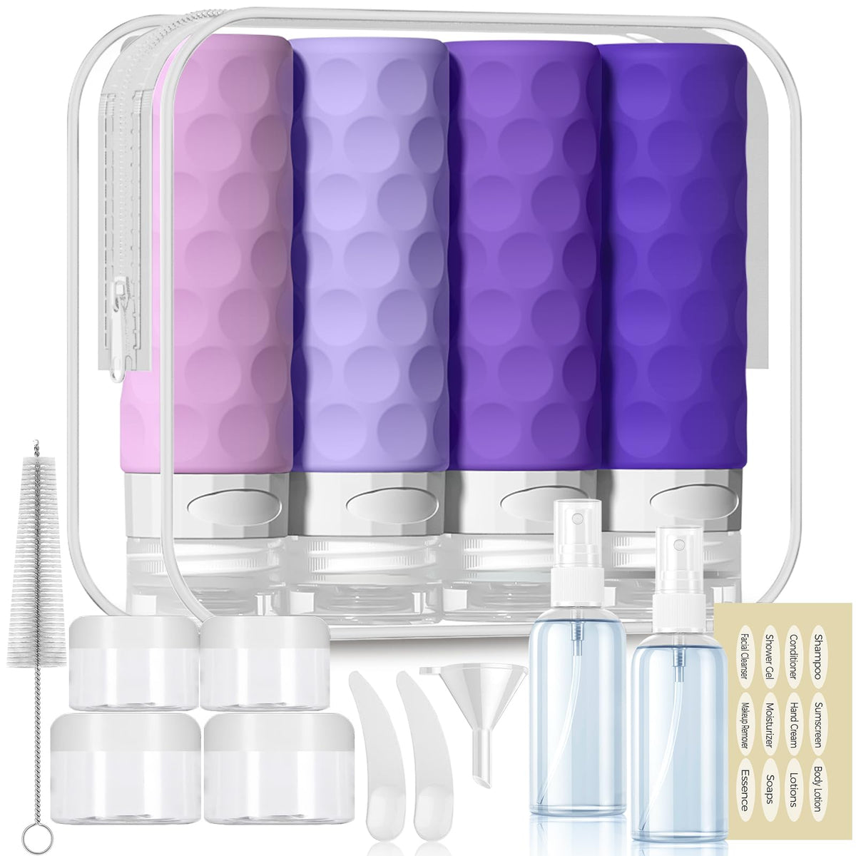 Silevoler 16pack Travel Bottles for Toiletries, TSA Approved Travel Size Containers Set, Leak Proof Refillable Liquid & Creams Toiletries Accessories Kit W/Toiletry Bag (Cream)