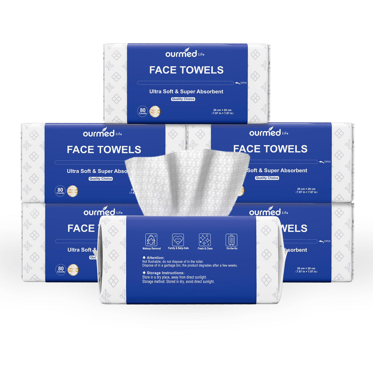 Ourmed Life Face Towels, Disposable Biodegradable Clean Facial Towels for Sensitive Skin, Lint- free Face Cloths for Makeup Remover, Skincare and Women Cleaning, Dry Wipes,100 Count EF Texture | Clinically Tested, Reduce Redness, Skin Soothing, Sensitive