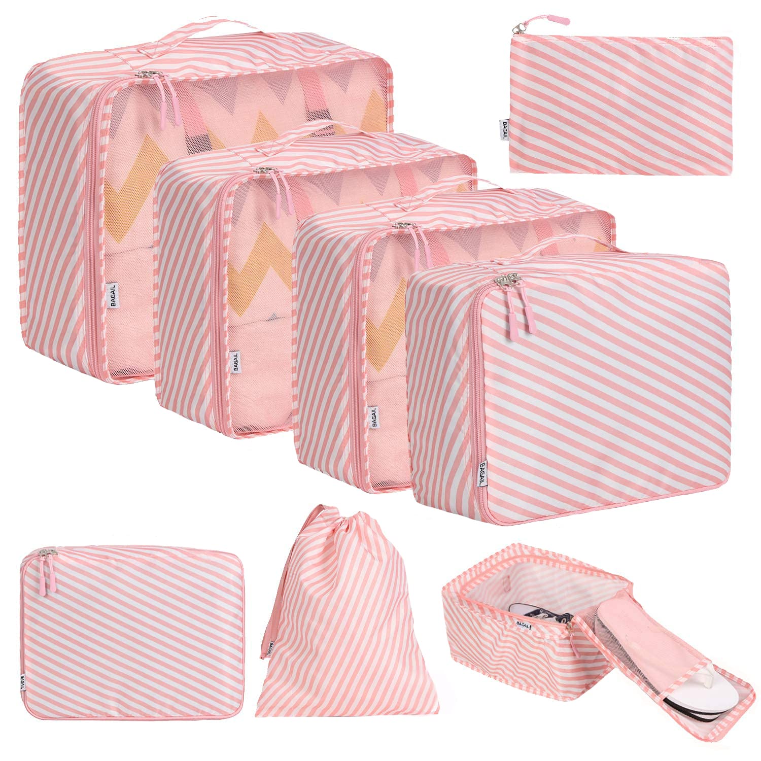 BAGAIL 8 Set Packing Cubes Luggage Packing Organizers for Travel Accessories-Blush Pink