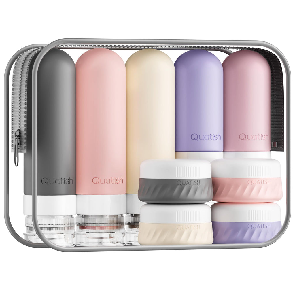 Quatish 15 Pack Travel Bottles for Toiletries, Original Patented, TSA Approved Travel Size Containers, Leak Proof Silicone Shampoo and Conditioner Bottles Women & Men, Airplane Essentials, Black