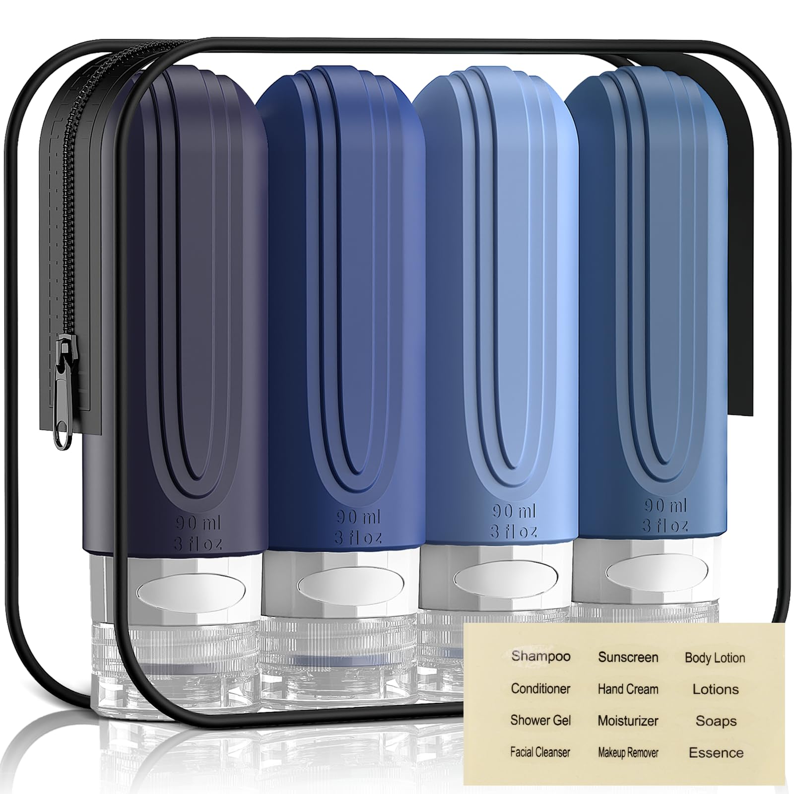 Travel Bottles for Toiletries, 3oz TSA Approved Travel Size Toiletries, Silicone Leak-Proof Refillable Containers, Squeezable Liquid Essentials Bottles W/Clear Bag (GRAY)